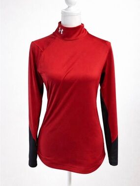 Under Armour Red Long-Sleeve Mock Neck Performance Top with Black Panels